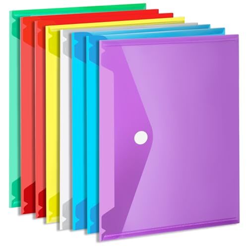 Plastic Envelopes, 8 Pack Plastic Folders for Documents, A4 Plastic File