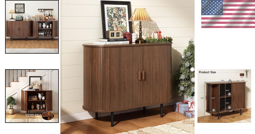 Sideboard Buffet Cabinet Storage with Sliding Doors Adjustable Shelf Modern W...
