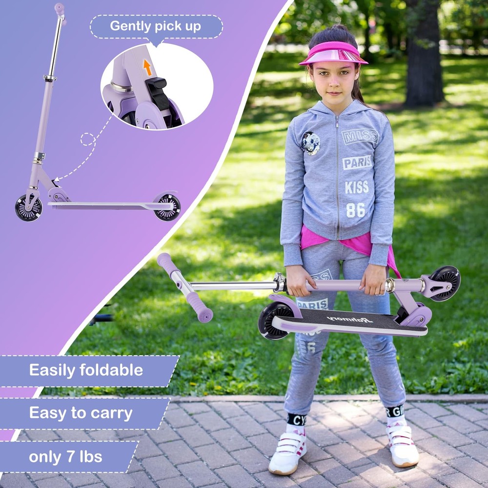 Rahmory Kick Scooter 5-12, Teens, Adults - 155 lbs Max - Foldable, Light-Up