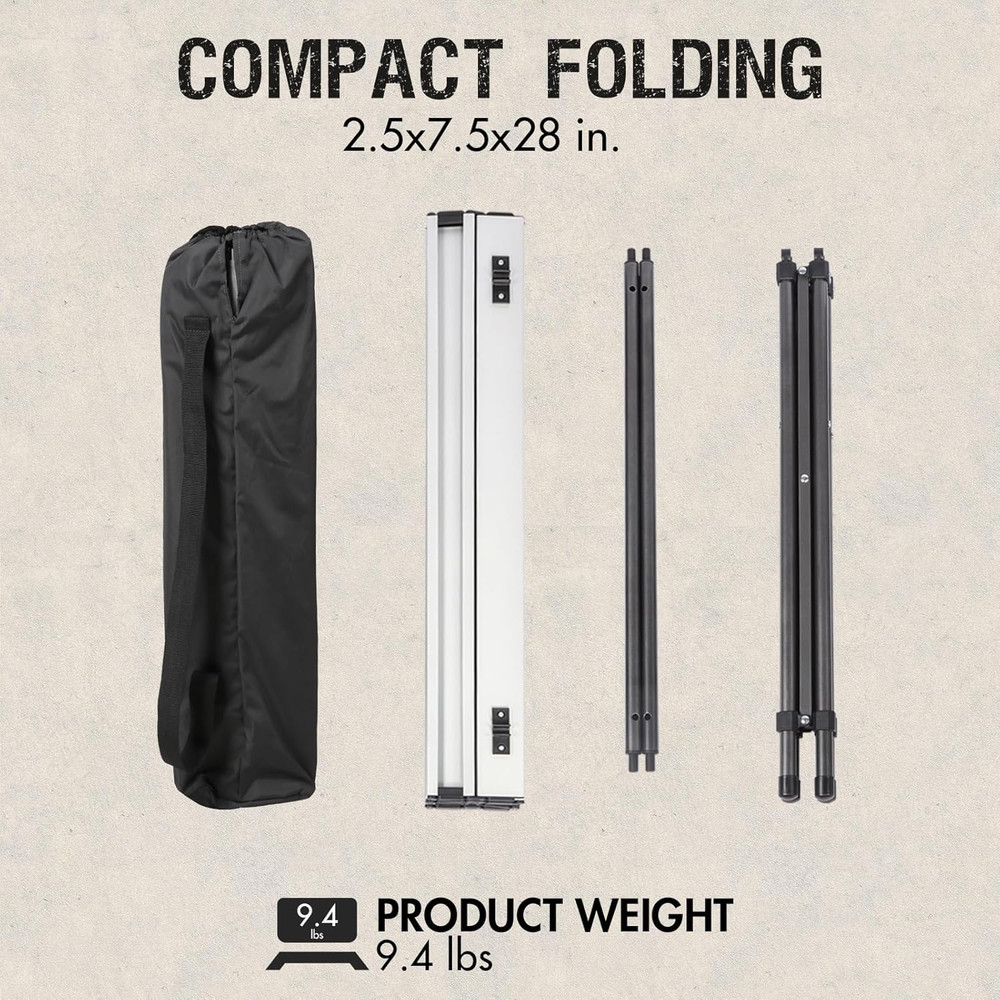 Lightweight Aluminum Folding Square Table Roll up Top 4 People Compact Table wit