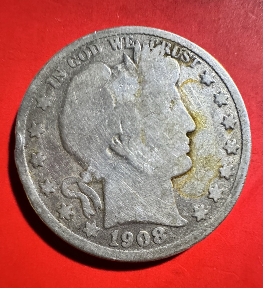 1908 Silver Barber Half Dollar Circulated Ungraded
