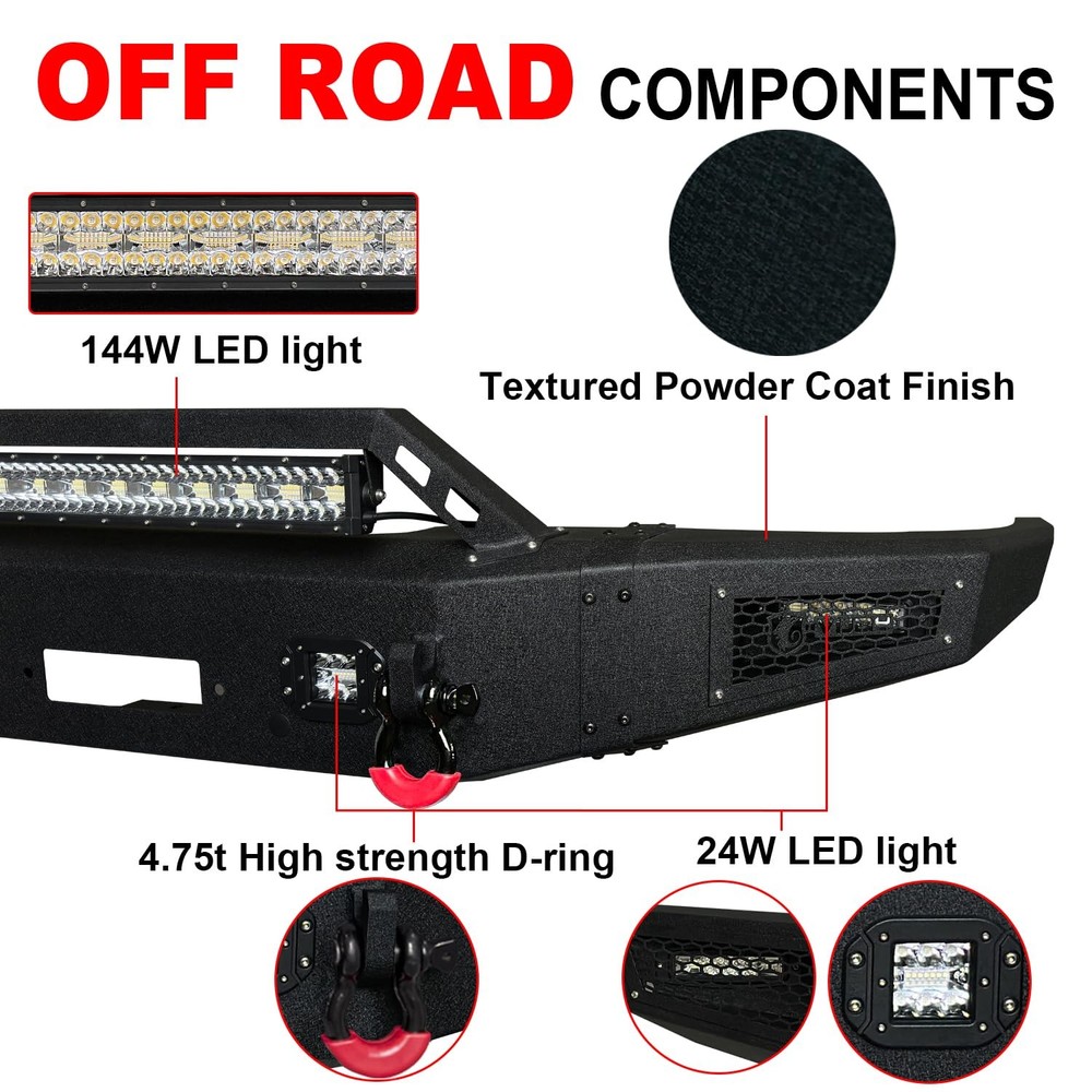 Front Bumper for 2014-15 Silverado 1500 Winch Plate Sensor Hole D-Ring LED