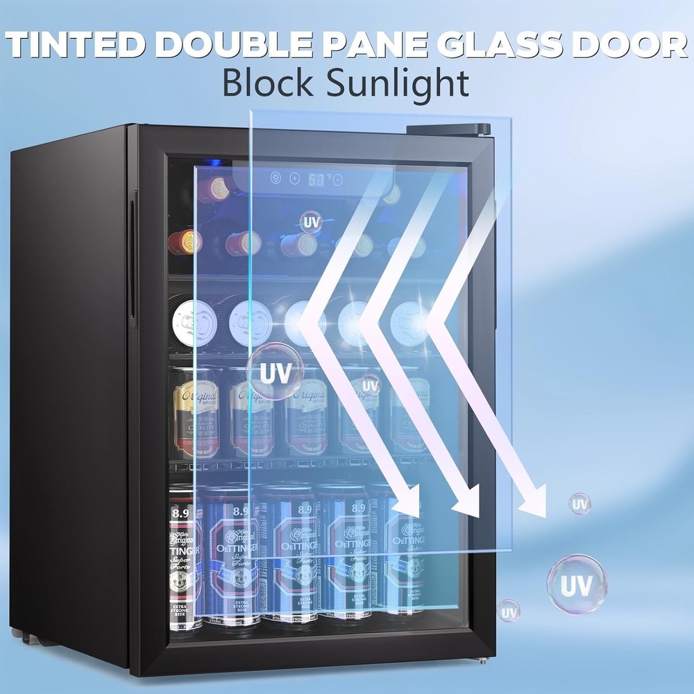 High-Performance 95 Can Beverage Refrigerator with LED Display - Compact Design