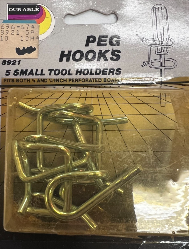 Durable Peg Hooks- 5 Pack- Peg Board- Small Tool Holders- OEM# 696-674