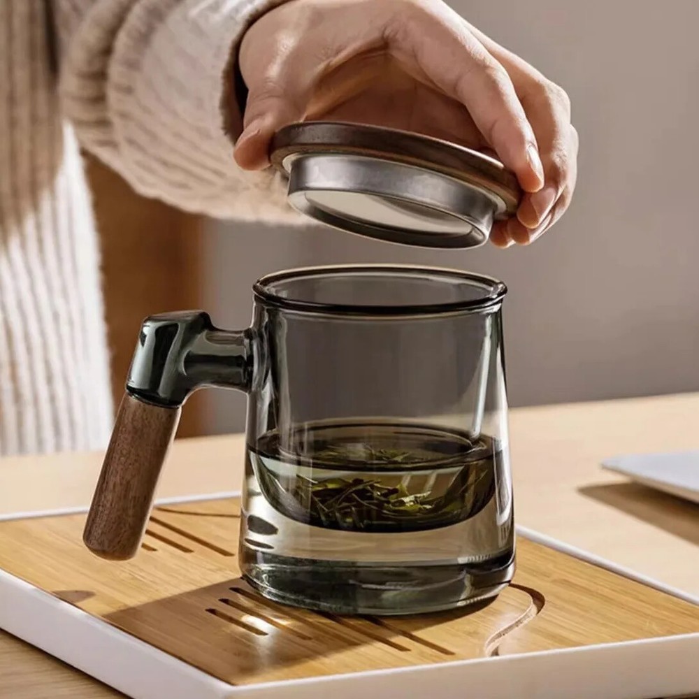 400ml Borosilicate Glass Tea Cup Tea Infuser Steeper Lid Diffusers Filter Mug