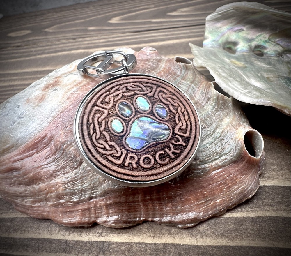 Wood dog id tags engraved