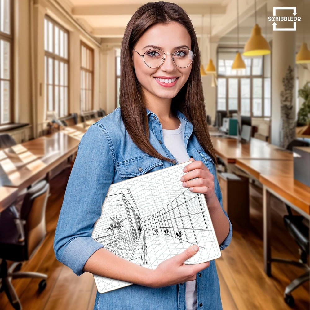 SCRIBBLEDO 2 Point Perspective Grid 11”x14” Large Graph Dry Erase Board White