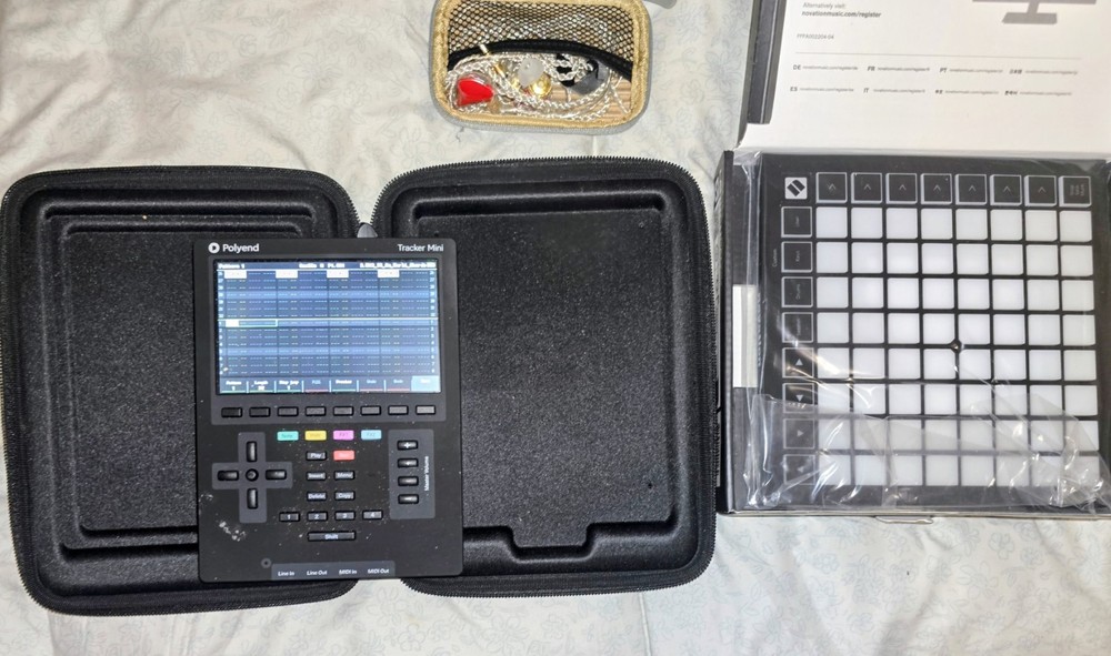 Polyend Tracker Mini/W basn In-ear Monitors And Novation Launchpad Mini