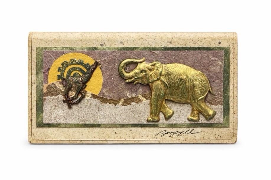 Handmade Elephant Checkbook Cover Signed 2002 Recycled Material
