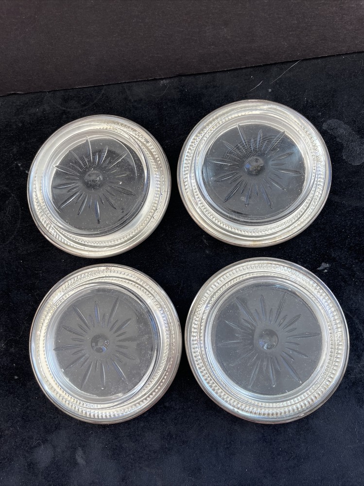 4 Matched Antique Sterling/Crystal Coasters