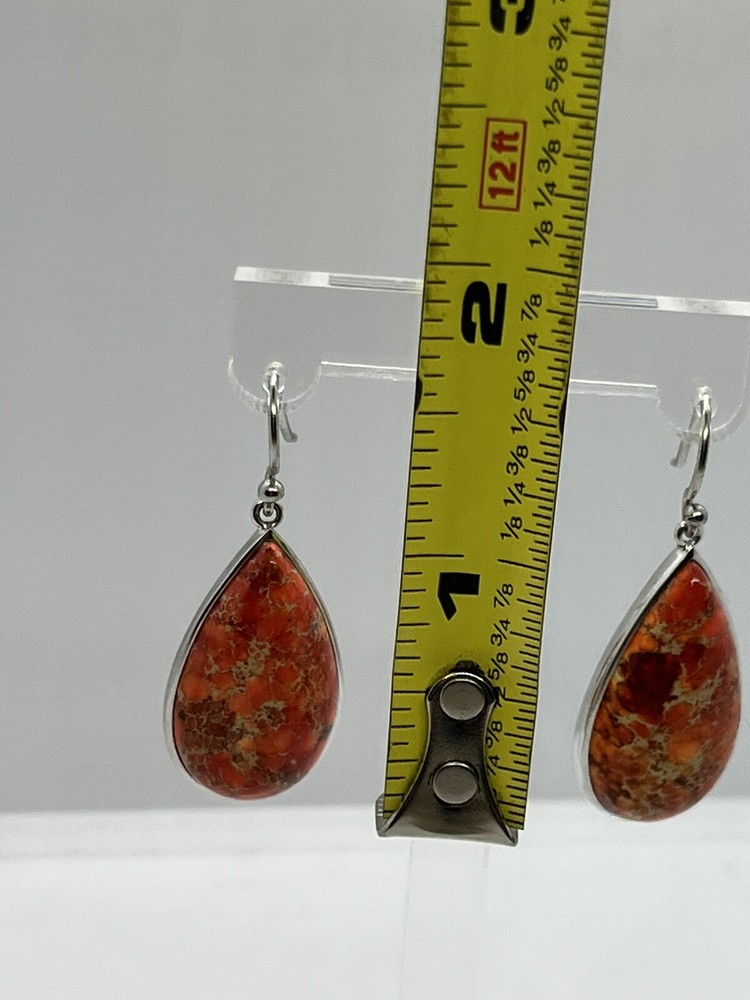 Sterling silver teardrop dangle speckled jasper stone earrings