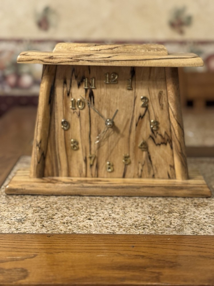Handmade Rustic Analog spalted oak desk clock.