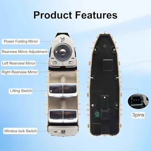 Master Power Window Switch Front Left Driver Side Fit for Mercedes-Benz Cream