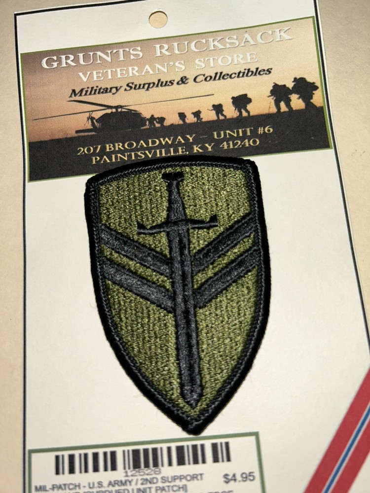 U.S. ARMY / 2ND SUPPORT COMMAND - SUBDUED UNIT PATCH (Sew-On) MERROWED EDGE