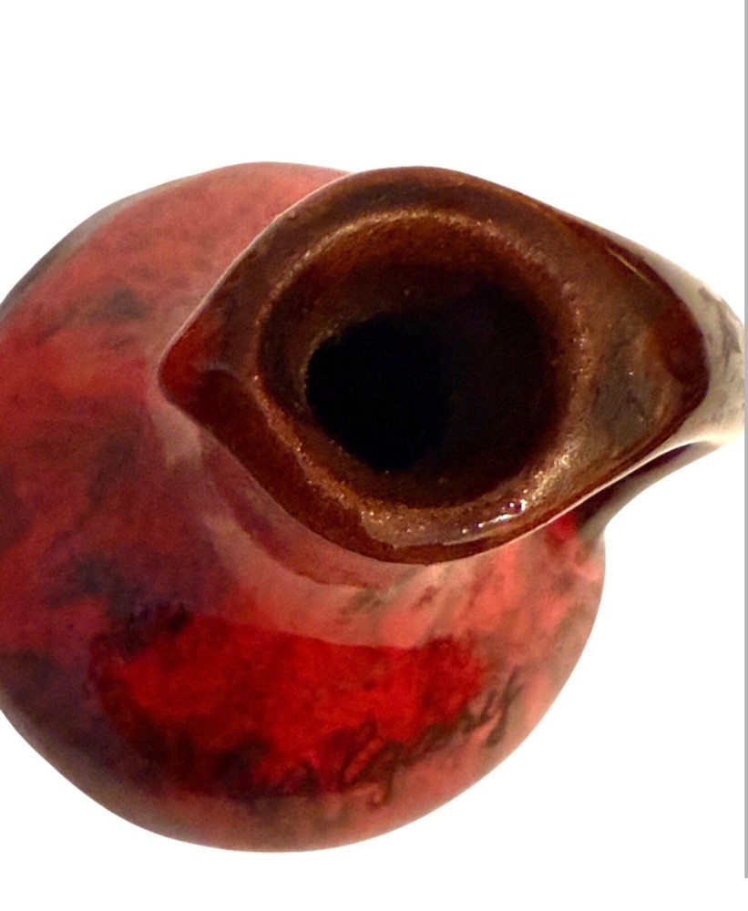 Vintage Red & Brown Ceramic Potttery Vase With Handle Calgary Canada