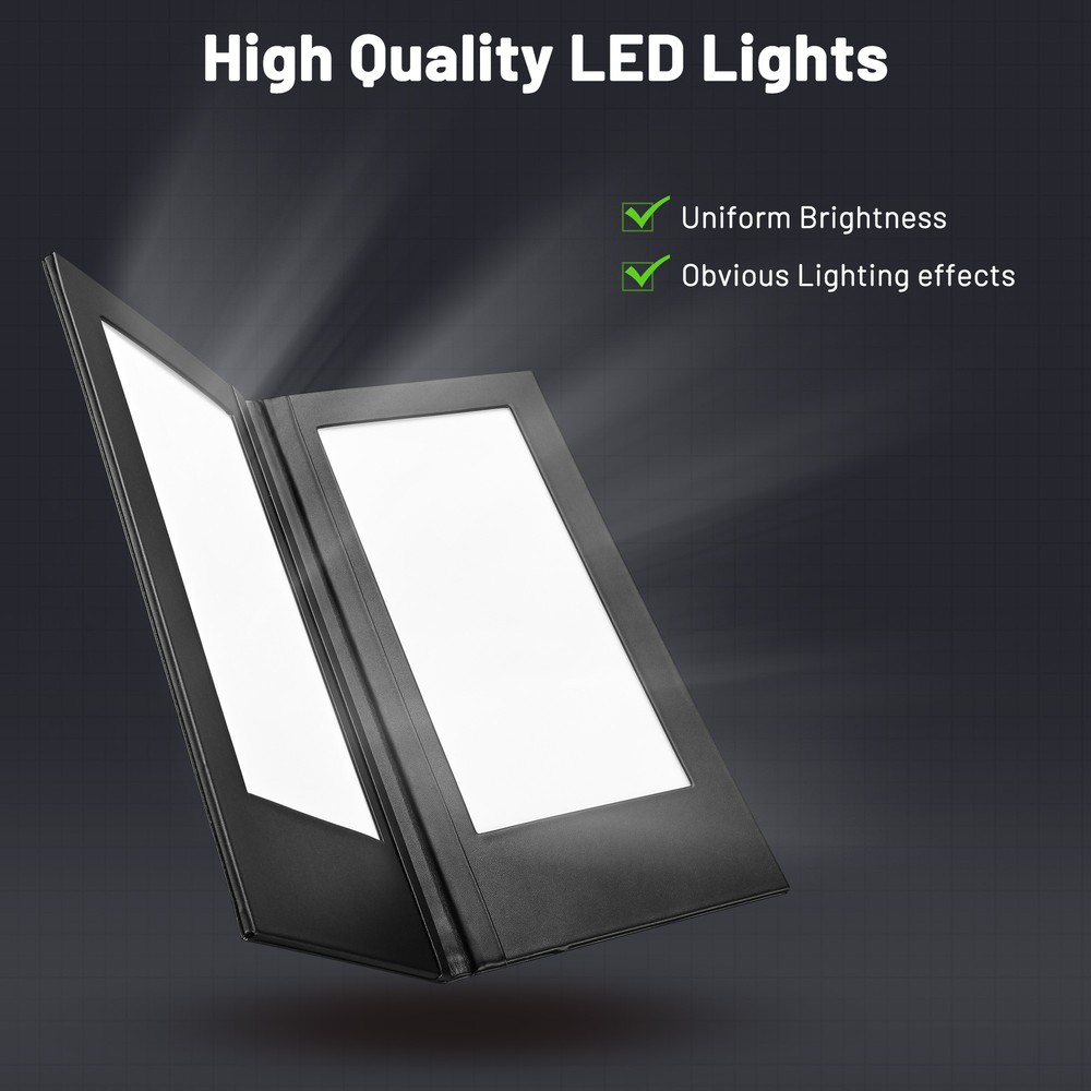 WeChef LED Back Lit Light Menu Holder Cover Folding Double Panel Fits 5"x11"