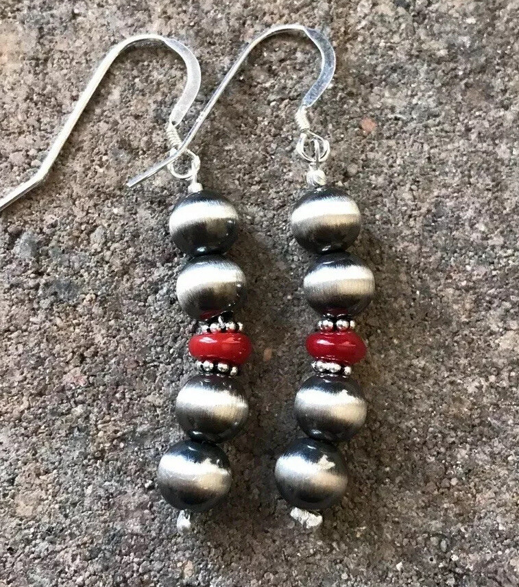Sterling Silver 7mm Pearls Coral Earrings.