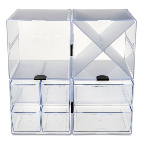 Deflecto Stackable Cube Organizer, 1 Compartment, 6 x 6 x 6, Plastic, Clear