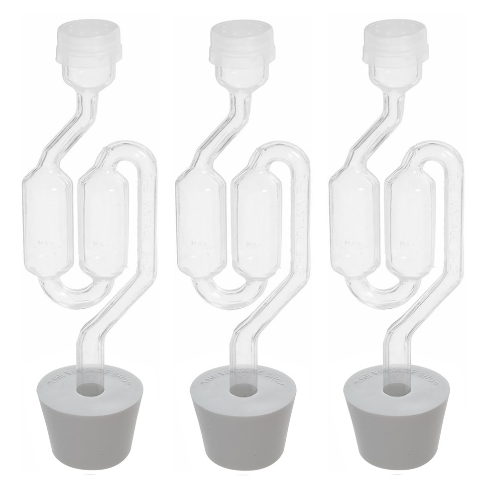 3ct. - S-Shape Airlock with #6 Stopper - Set of 3 (Bubble Airlock)