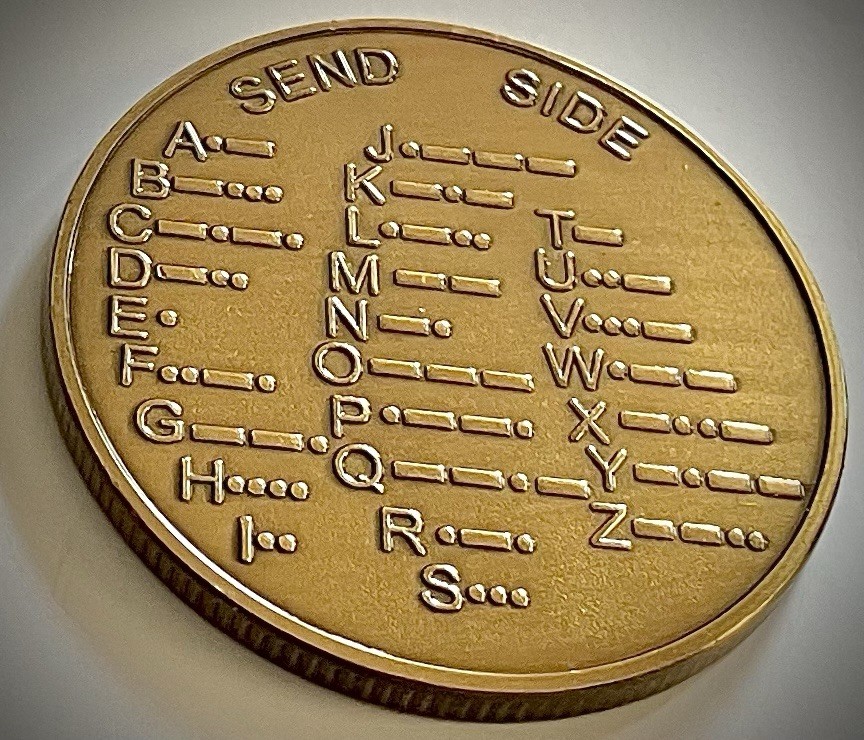 Morse Code Challenge Coin-Brass Colored-New-Receive-Send Codes