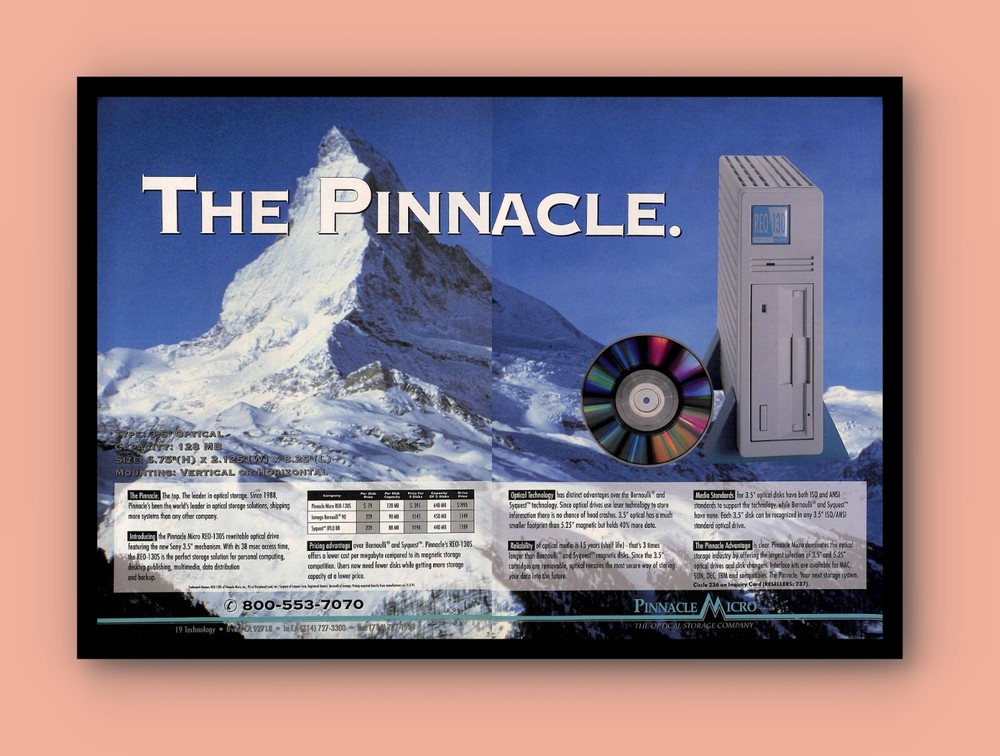 1992 Pinnacle Micro Optical Storage REO-130S PRINT AD Retro Computers PC