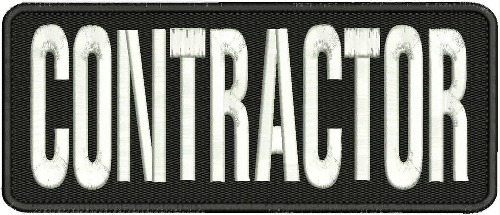 Contractor embroidery patch 4x10 inches hook white / black