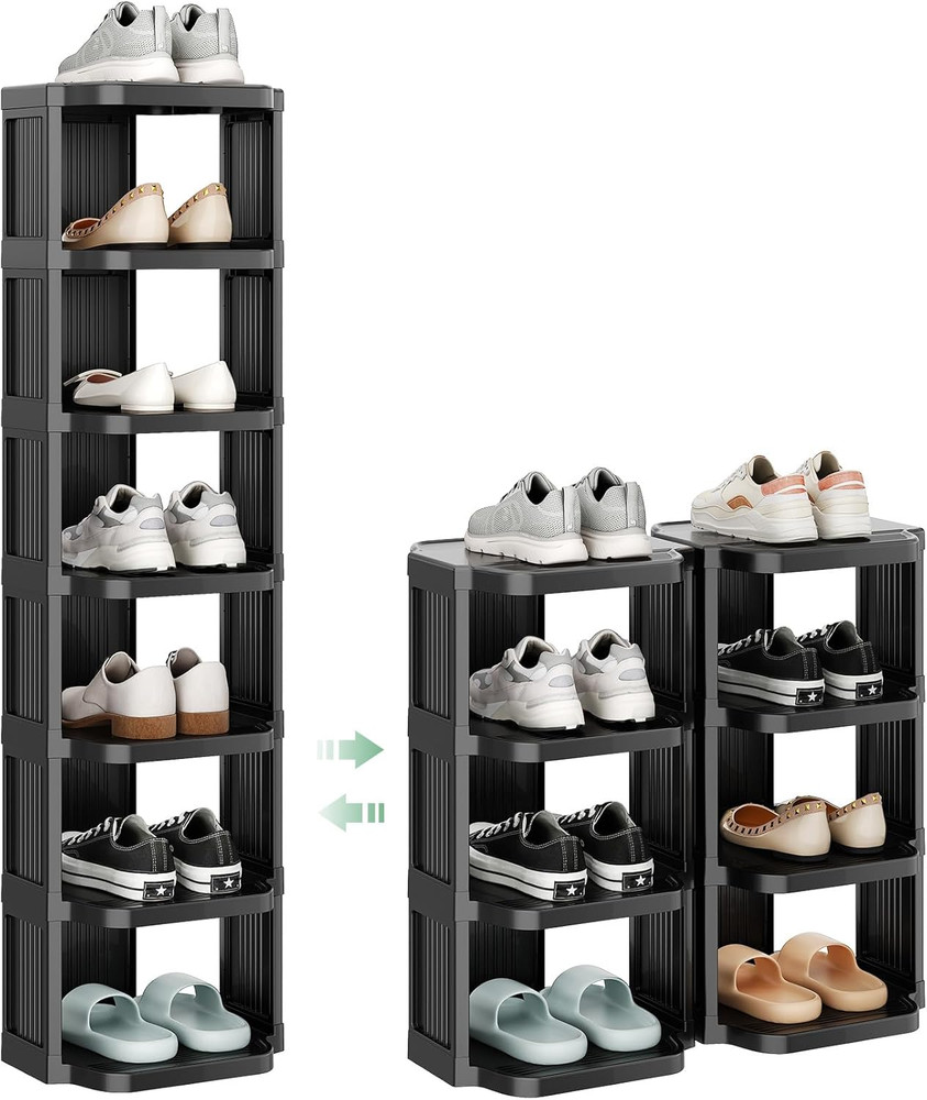 8-Tier Vertical Plastic Shoe Rack, Freestanding Stackable Storage Organizer for