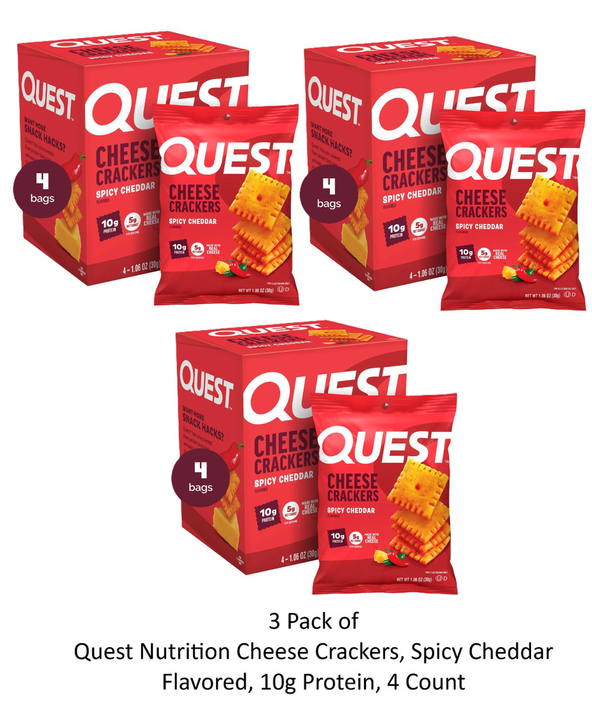 (3 Pack) Quest Nutrition Cheese Crackers, Spicy Cheddar Flavored, 4 Count