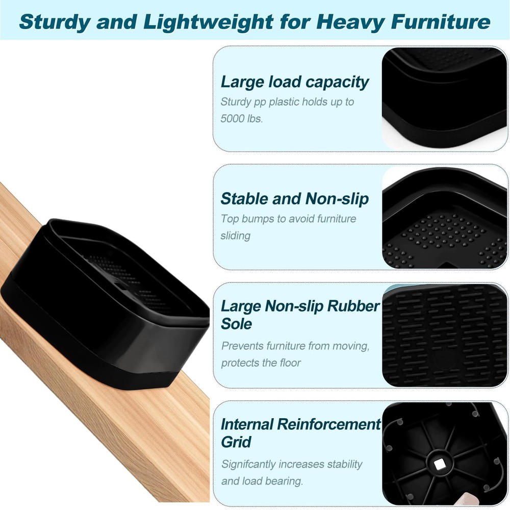 12 Pack Furniture Risers Adjustable Bed Risers Heavy Duty Stackable Bed Raise...