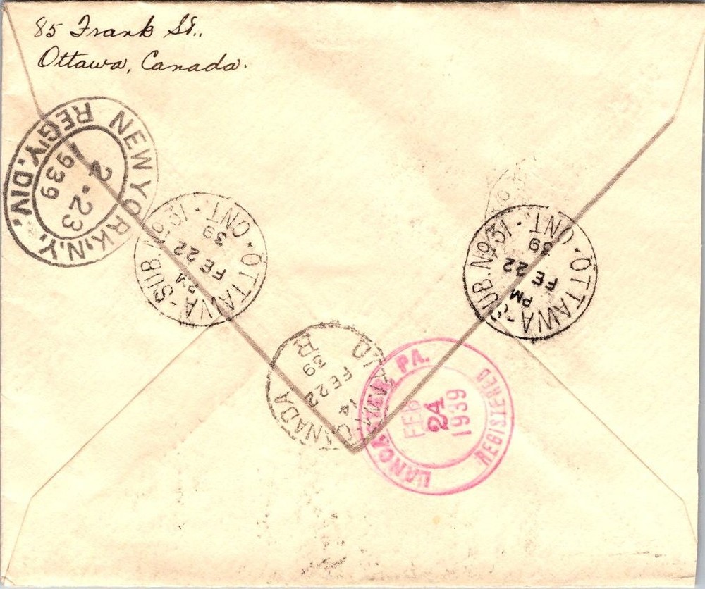 Canada 1939 Registered Mail Ottawa Ont - A02173