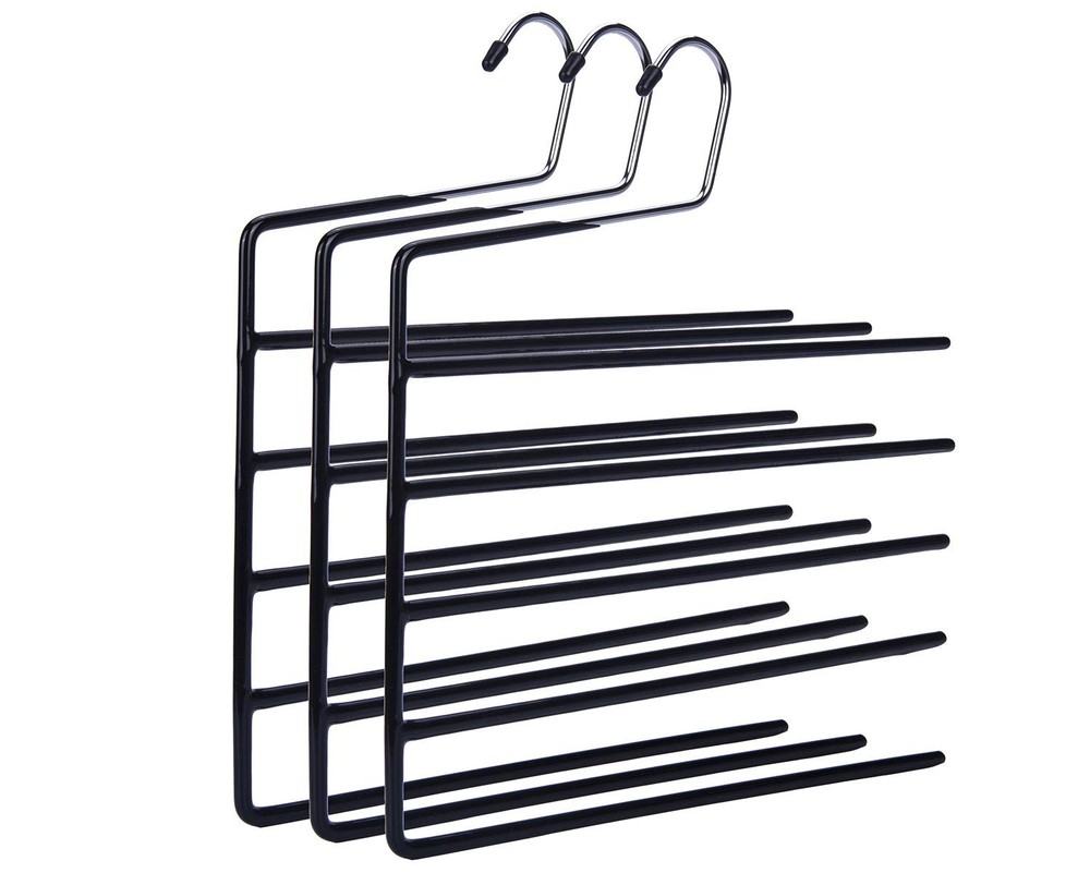 3 PCS Multi Layers Space Saving Slack Hangers 5 Tier OpenEnded Pants Rack
