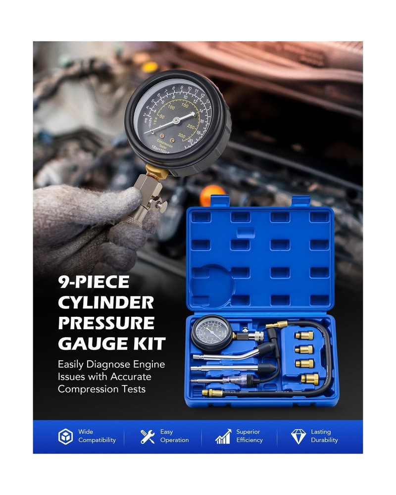 Orion Motor Tech Engine Compression Tester Kit, 9pc Cylinder Compression Test...