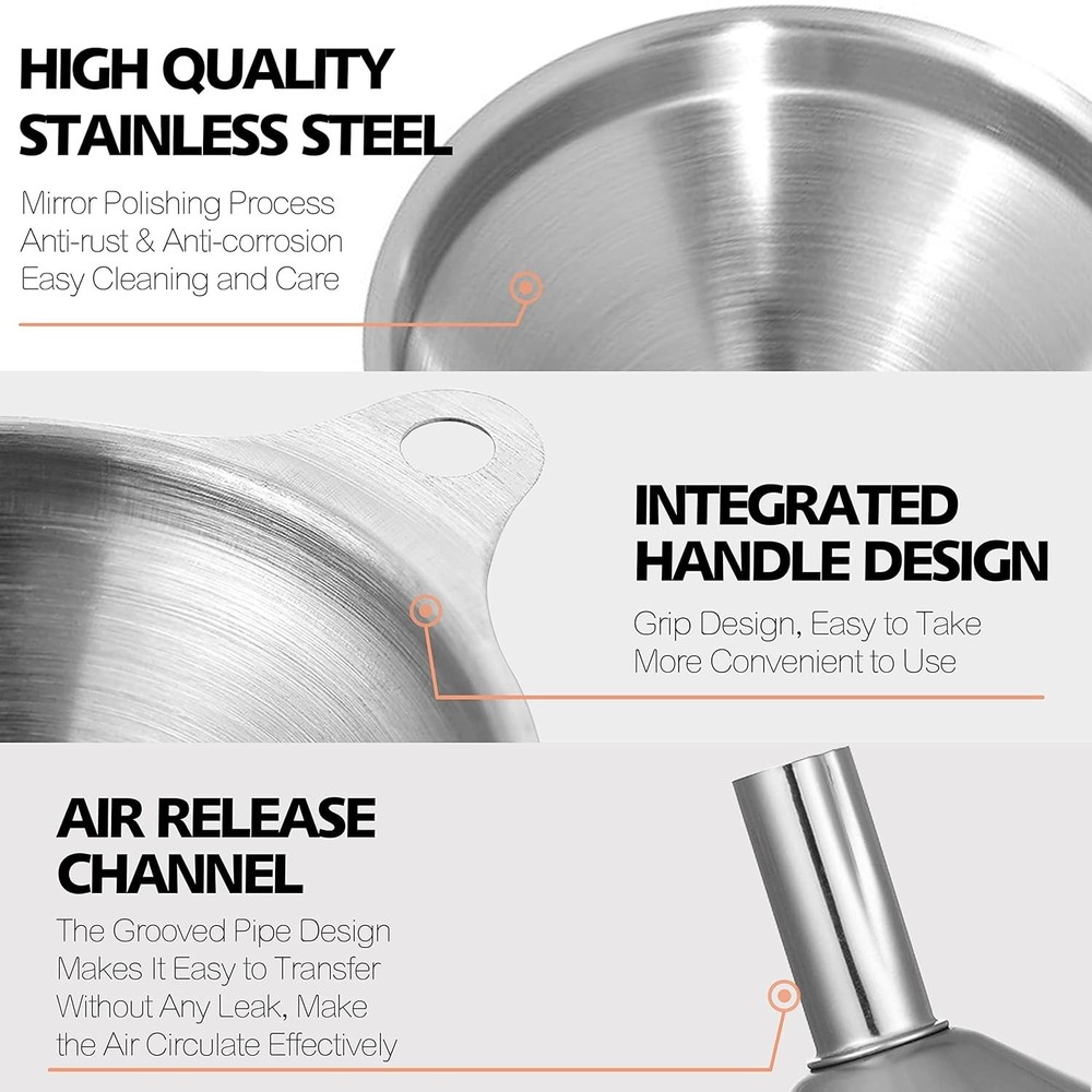 Stainless Steel Mini Kitchen Funnel Set - 3 Sizes forEffortless Transferring