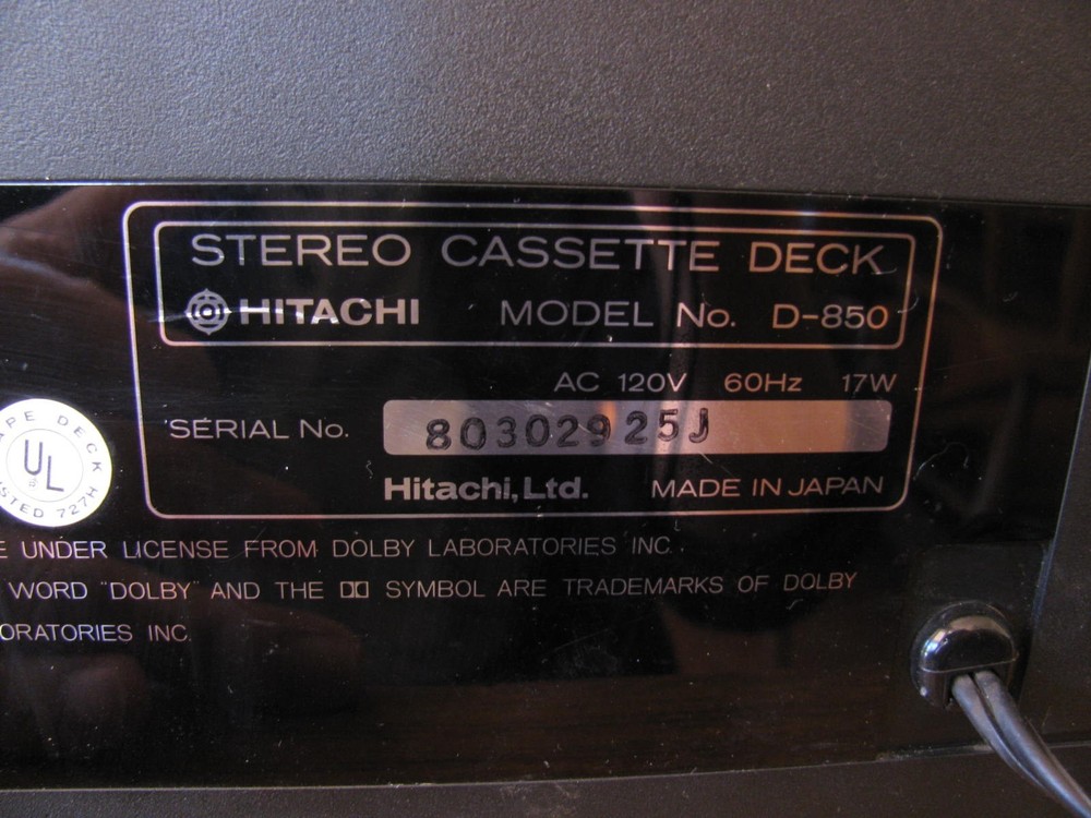 Hitachi D-850 3 Head Cassette Deck Recorder New Belts Partial Function Works