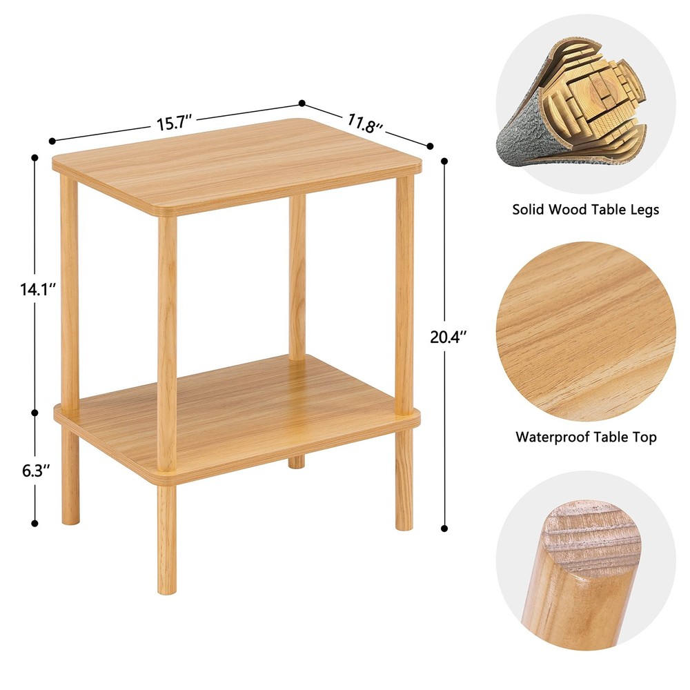 Apicizon 2 Tier End Table, Small Side Table with Solid Wood Legs, Boho Bedsid...