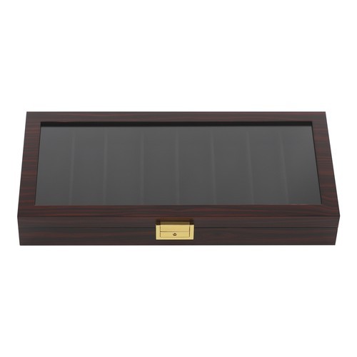 Elegant Ebony Knife Storage Box with Visual Lid & Secure Lock - 8 Compartments