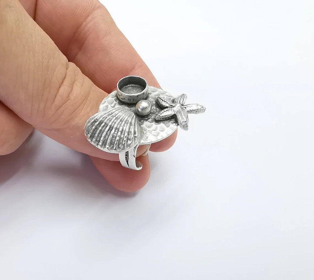 Starfish Seashell Ball Disc Blank Ring Setting Cabochon Mounting Silver Ring