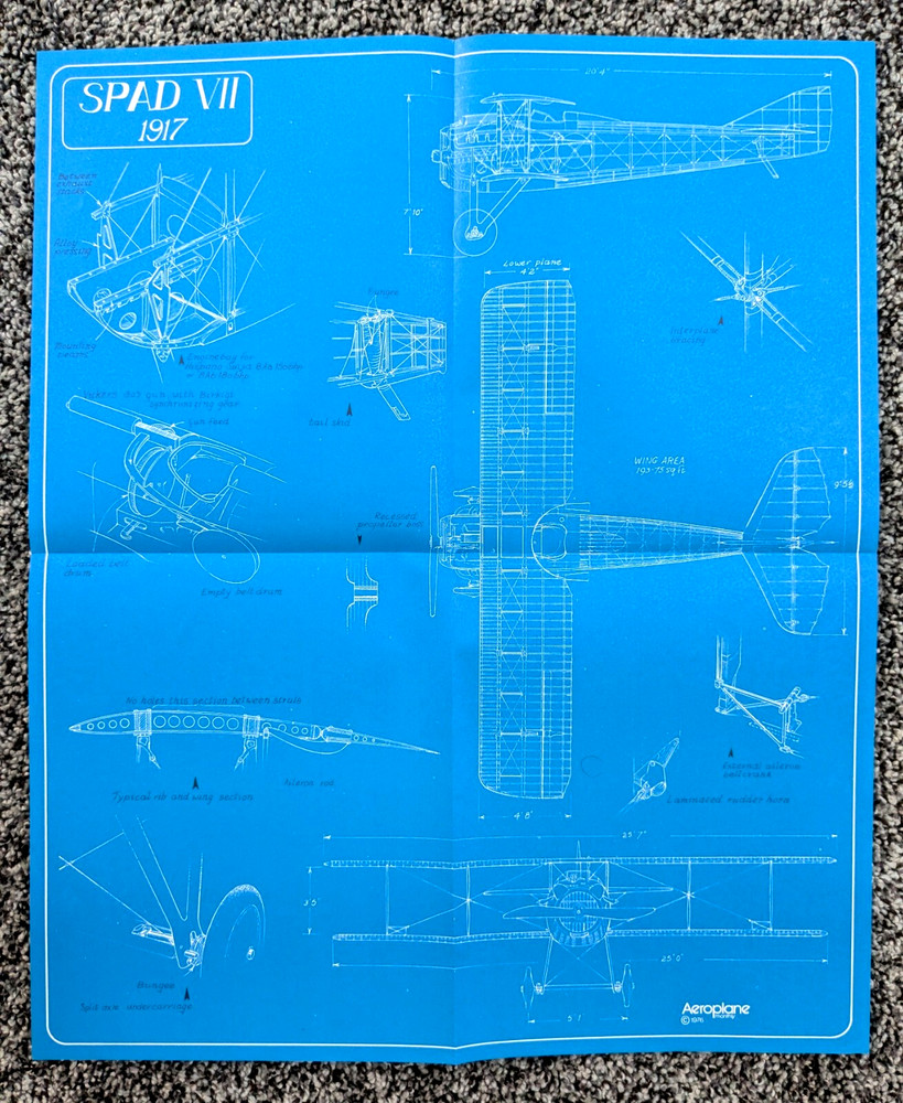 SPAD VII   WW I Fighter Data / Spec Sheet 1976