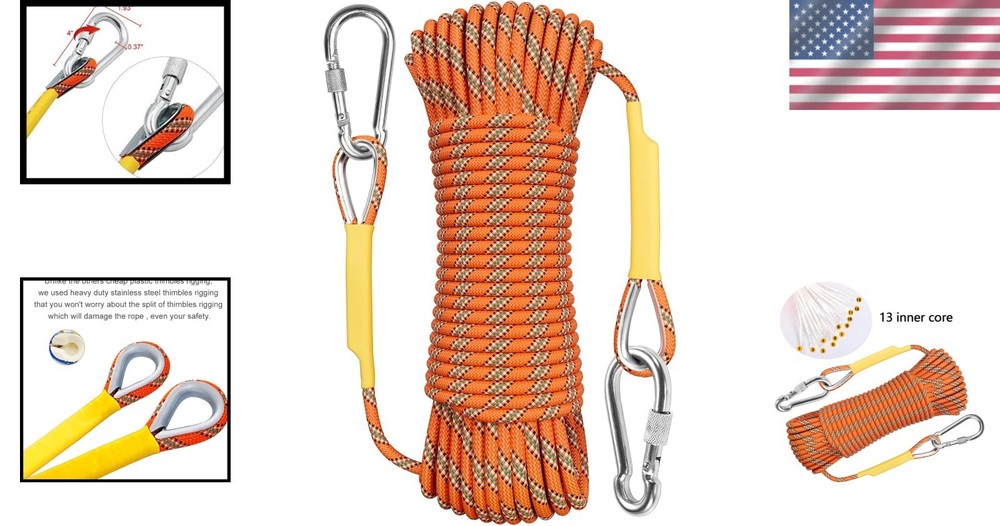 High-Performance Polyester Static Climbing Rope 32ft - 3300lbs Strength