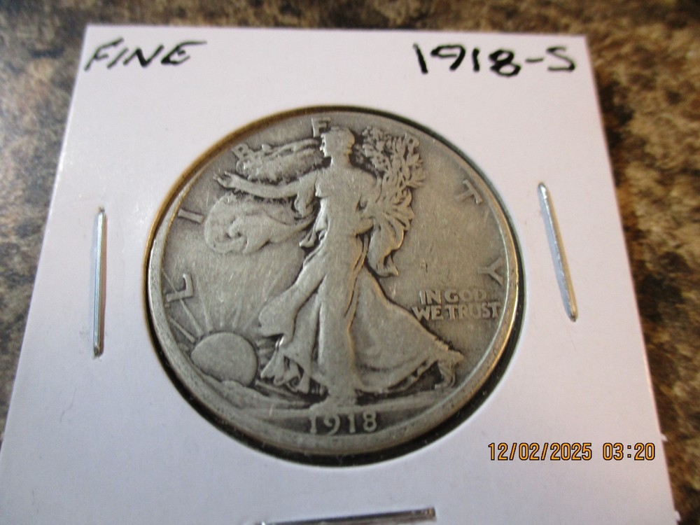 1918-S WALKING LIBERTY SILVER HALF DOLLAR FINE     86
