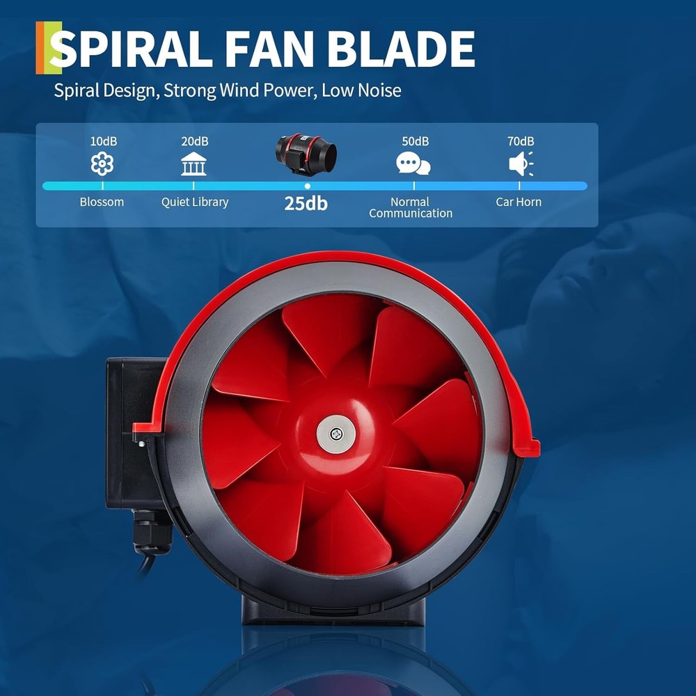Inline Duct Fan 6 Variable Speed Controller HVAC Exhaust Blower Ultra-Quiet