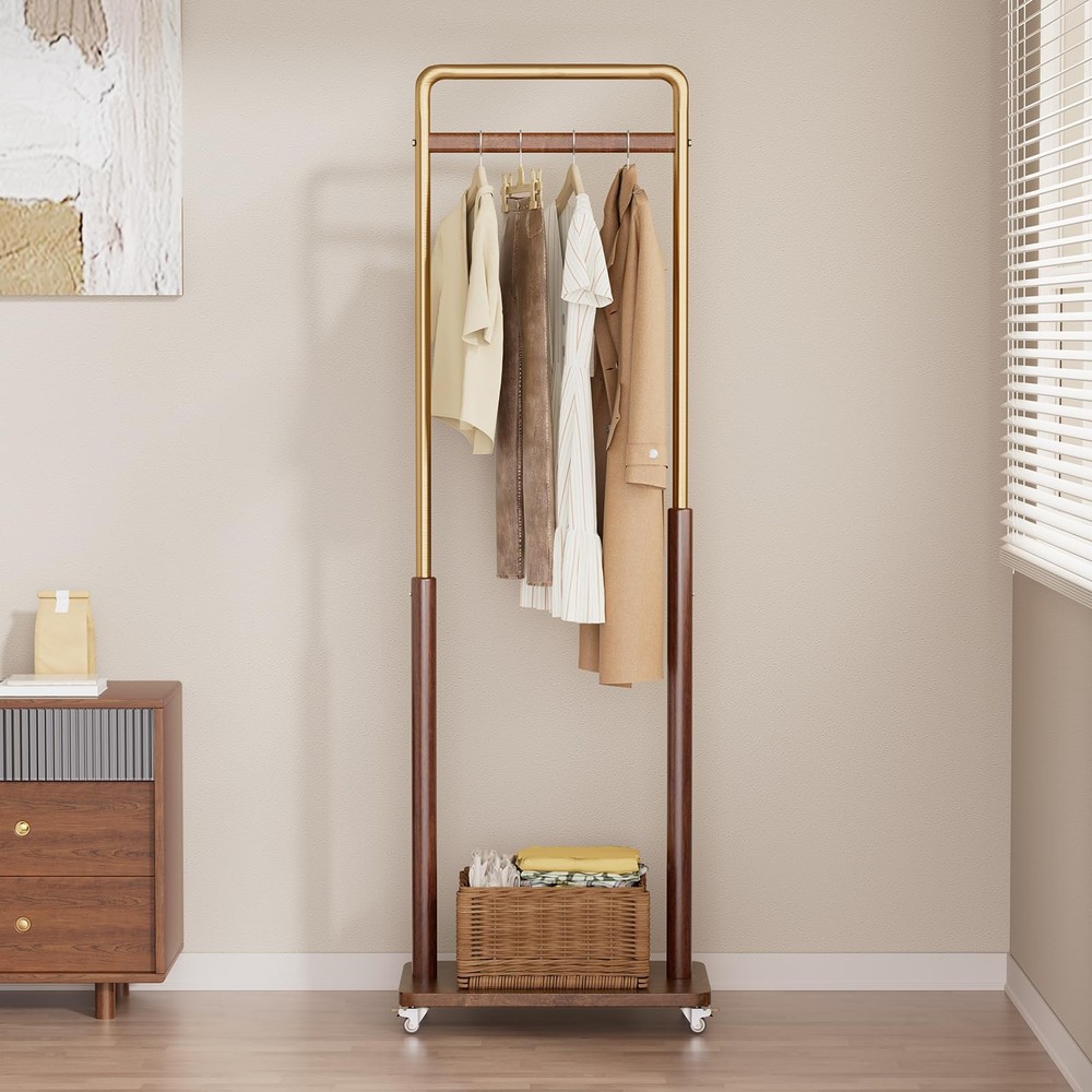 Clothes Rack Solid Wood Coat Rack, Metal and Solid Wood Combination Clothing ...