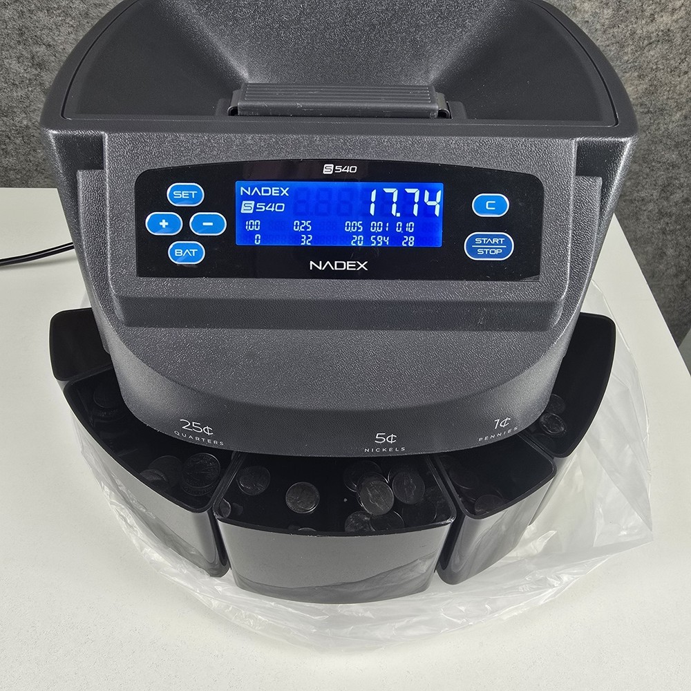 NADEX S540 2-in-1 Coin Sorting Machine Counter Wrapper w/ Hoppers & Box