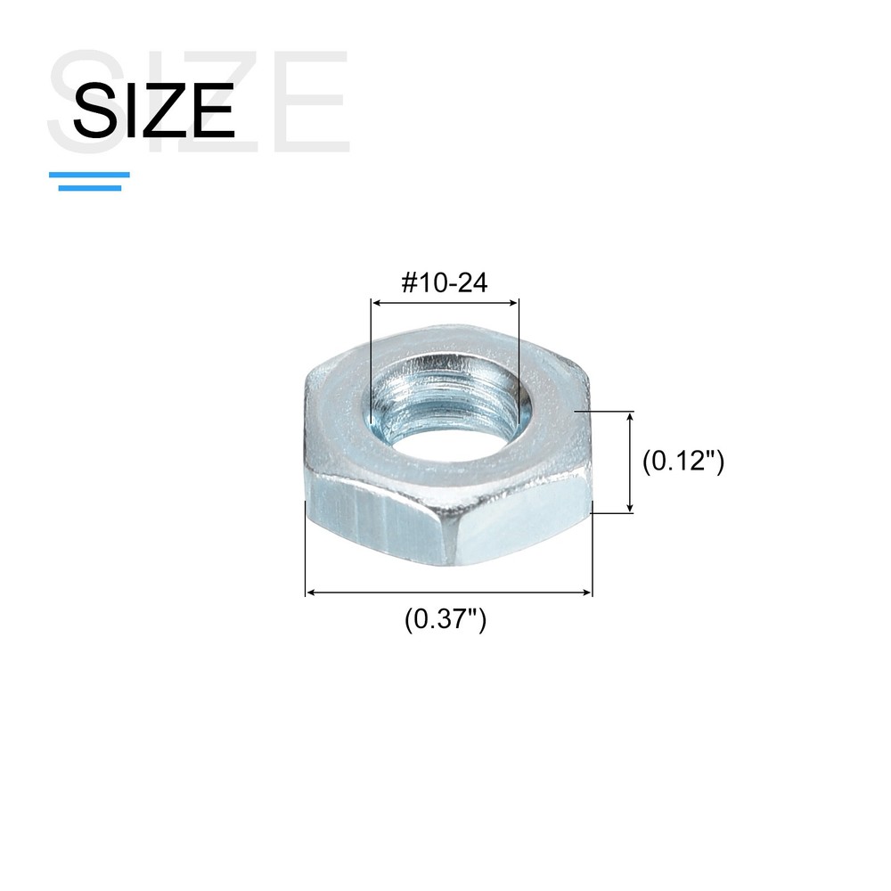 Hex Nuts (#10-24) 100Pcs Carbon Steel Coarse Thread Silver