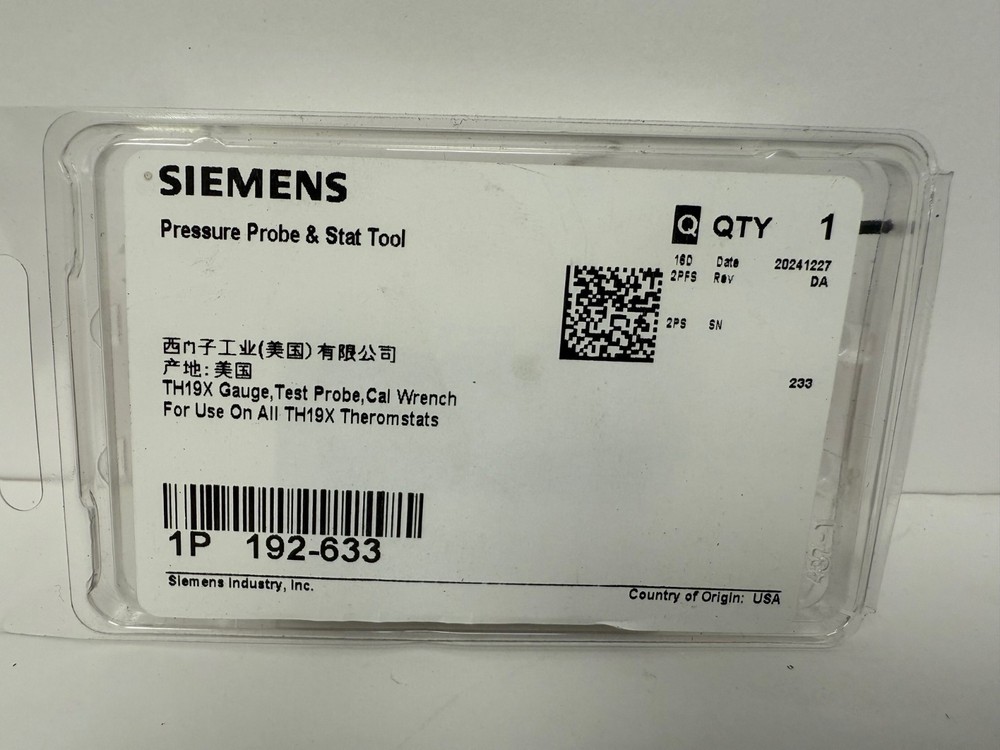 SIEMENS 192-633 PRESSURE PROBE & STAT TOOL TH19X NEW
