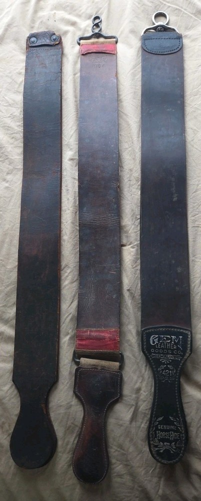 3 Vintage  Barber Strops -