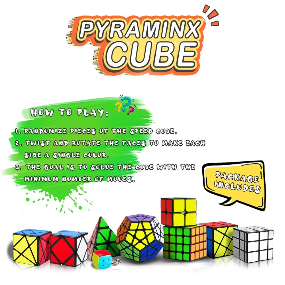 Speed Cube Set, Puzzle Cube,9 Pack Magic Cubes Pyraminx Pyramid + 2x2 + 3x3 +...