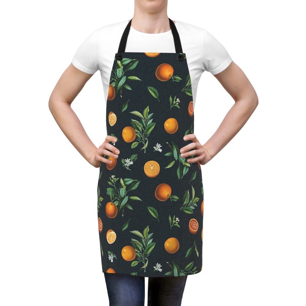 "Citrus Grove" - Orange & Leaf Patterned Chef's Apron