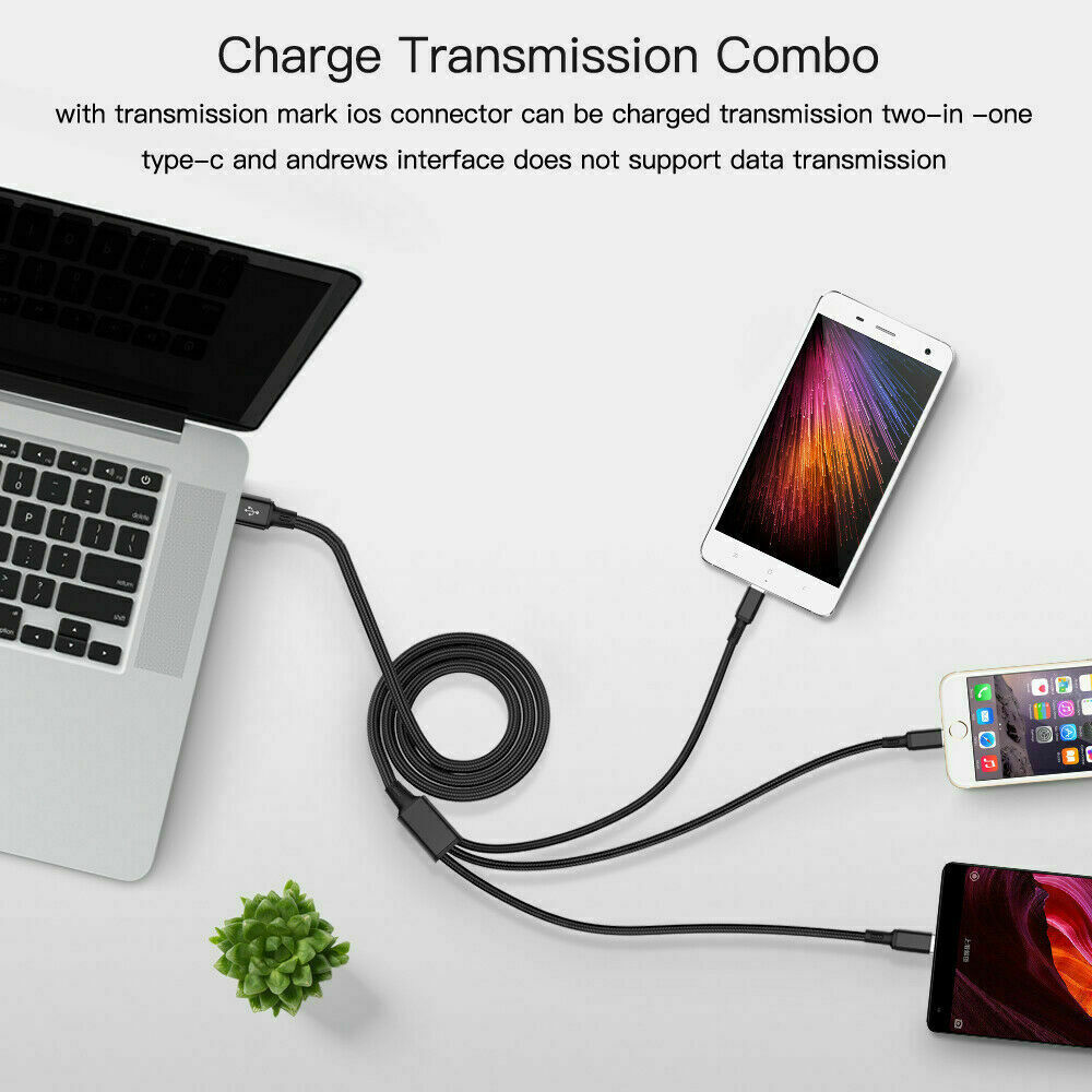 3 in 1 Fast USB Charging Cable Universal Multi Function Cell Phone Charger Cord
