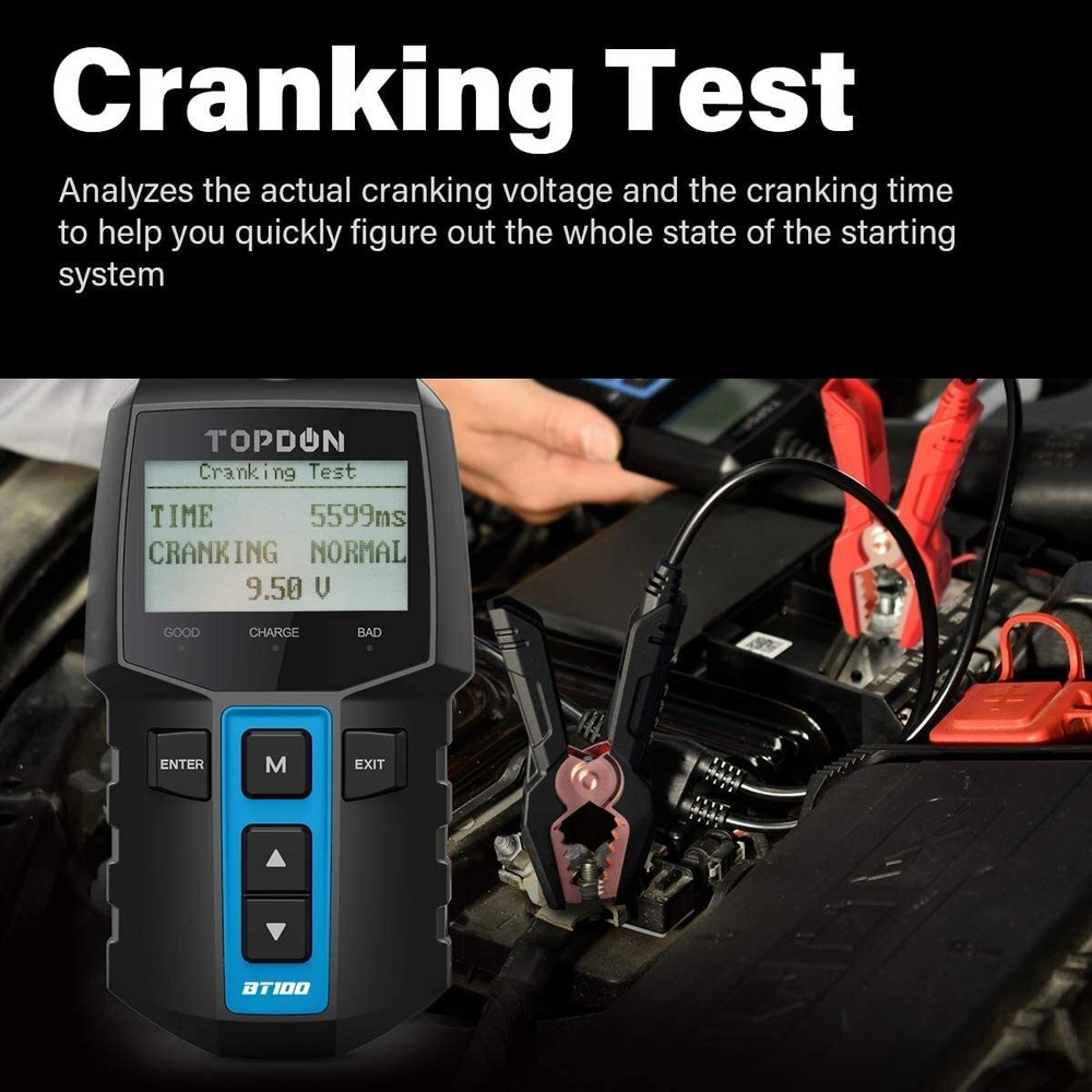 2025 TOPDON BT100 Car Battery Tester 100-2000 CCALoad Tester 3 Testing Functions